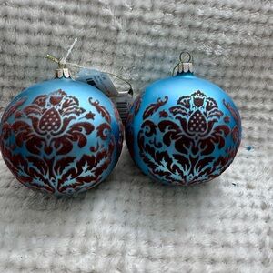 Set2 Teal and Brown Paisley Designer Glass Holiday Ornaments Kurt S. Adler